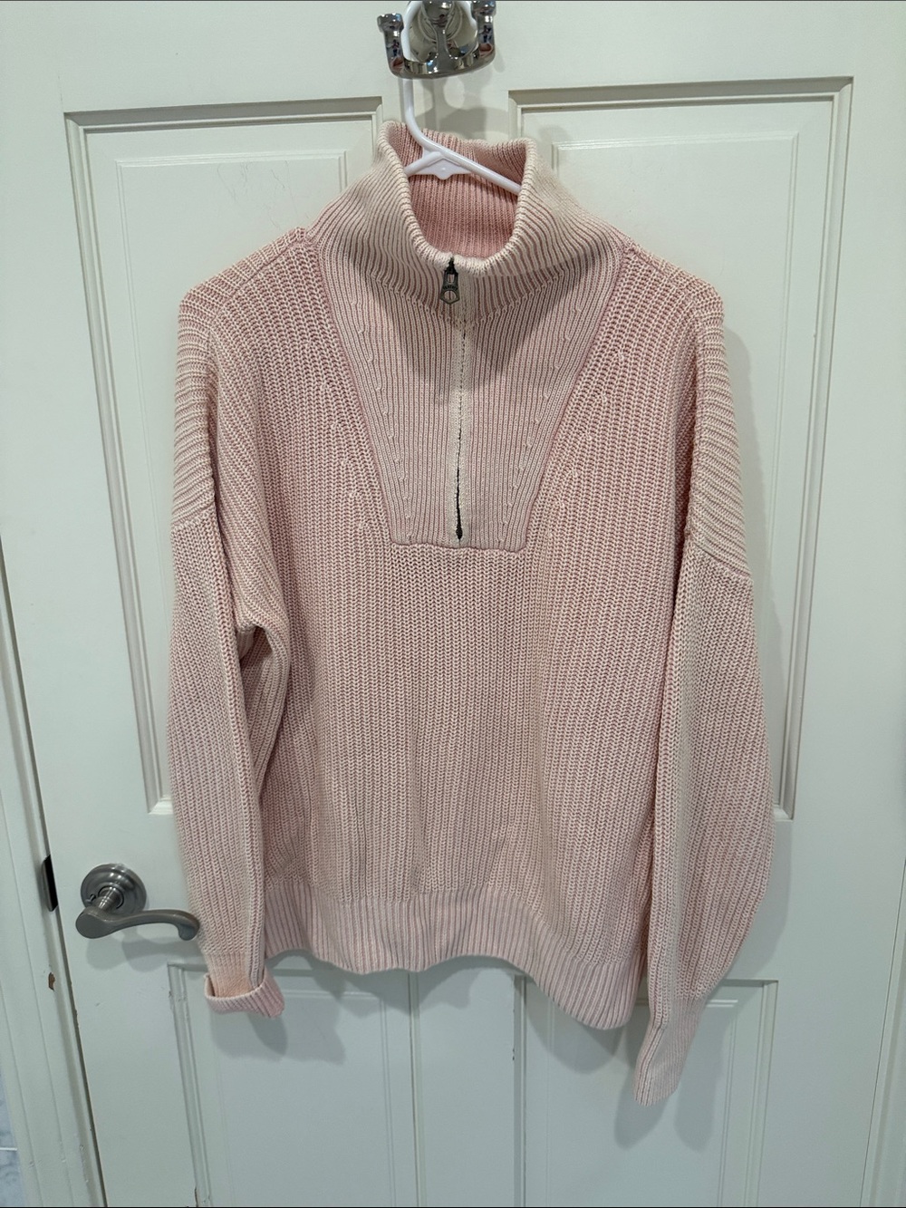 Faherty Blush Pink Half-Zip Ribbed Turtleneck Sweater